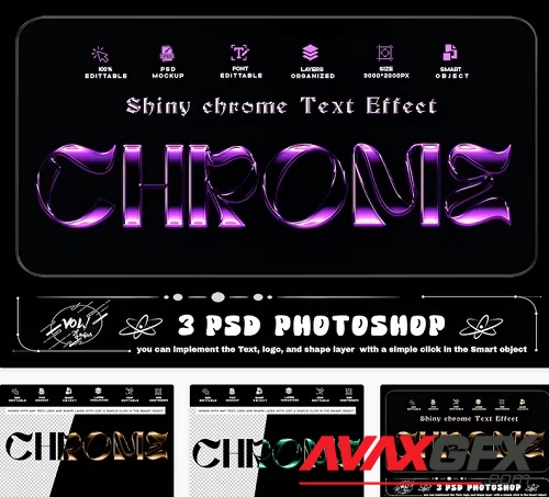 Shiny Chrome Text Effect 3 PSD - UZV28E7