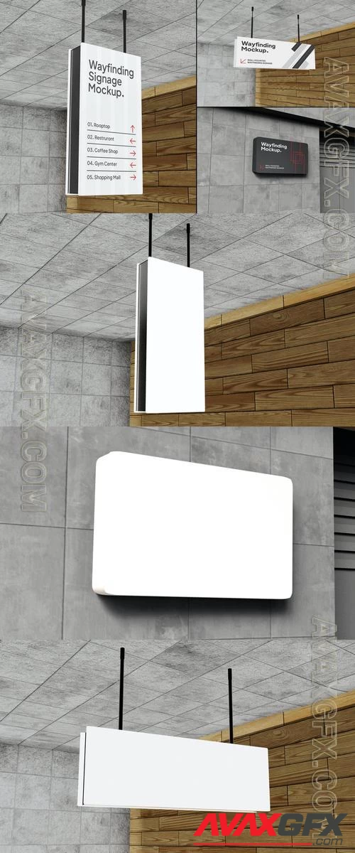 Wall Mounted Wayfinding Signage Mockup Set