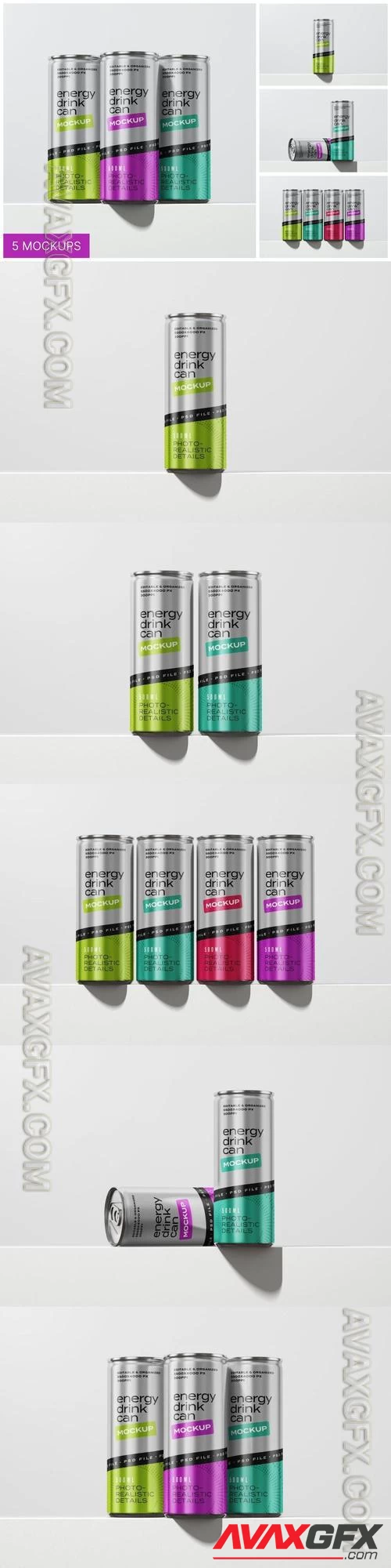 Energy Drink Can Mockup Set