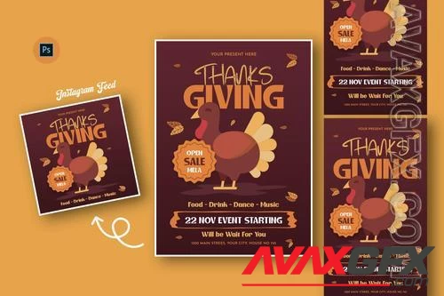 Blessings Thanksgiving Day Flyer Template