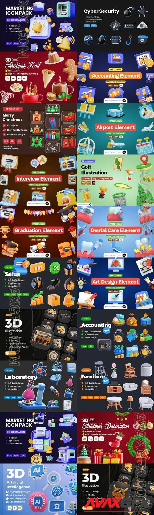 20 3D Icons Bundle 2023