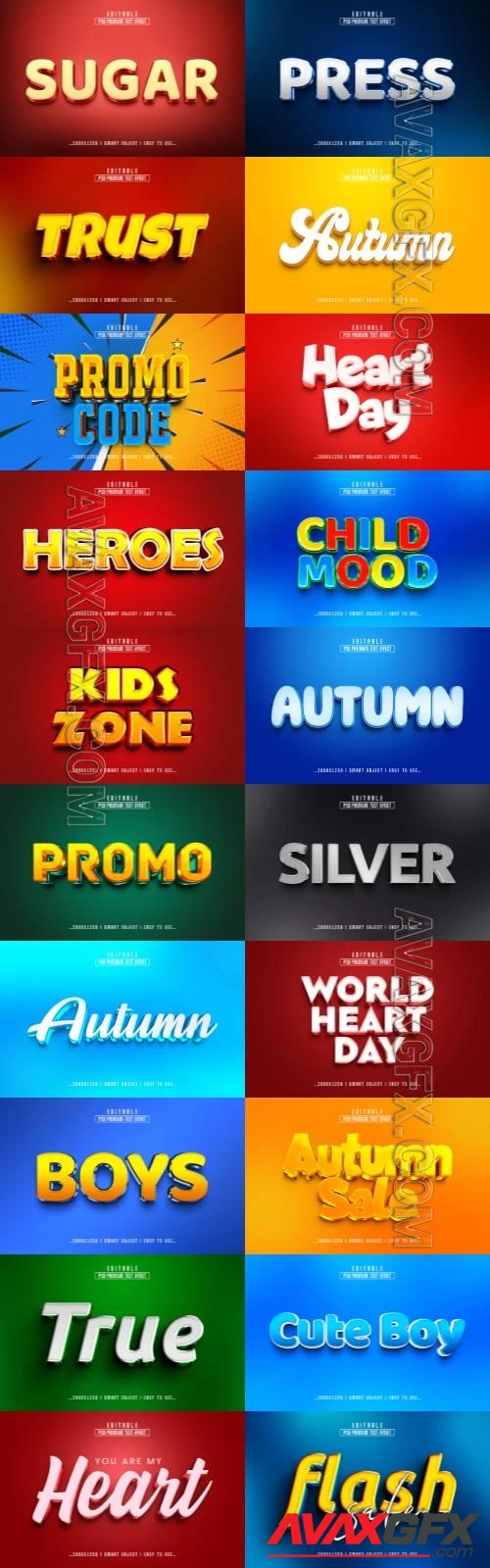 20 Psd style text effect editable set vol 63