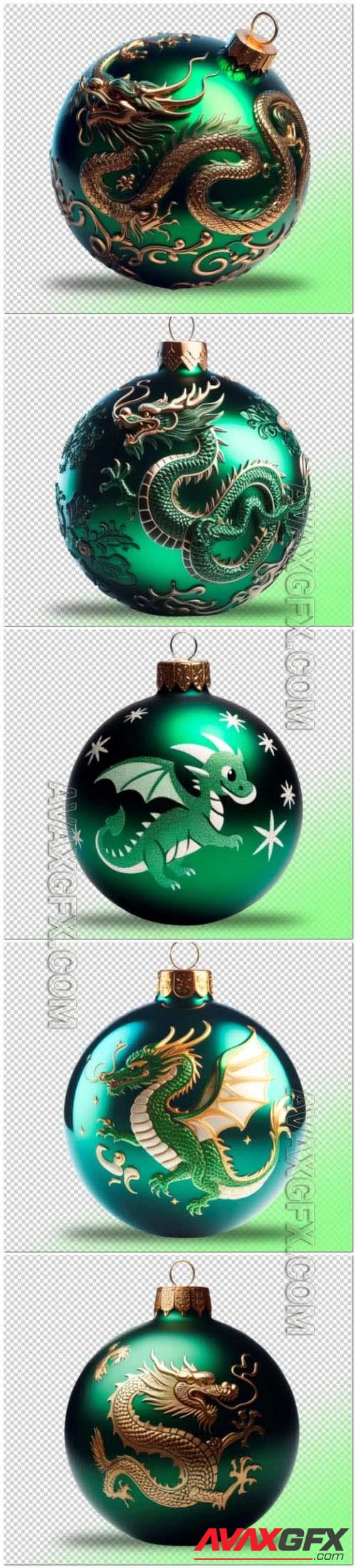 Psd green christmas ball with a green dragon