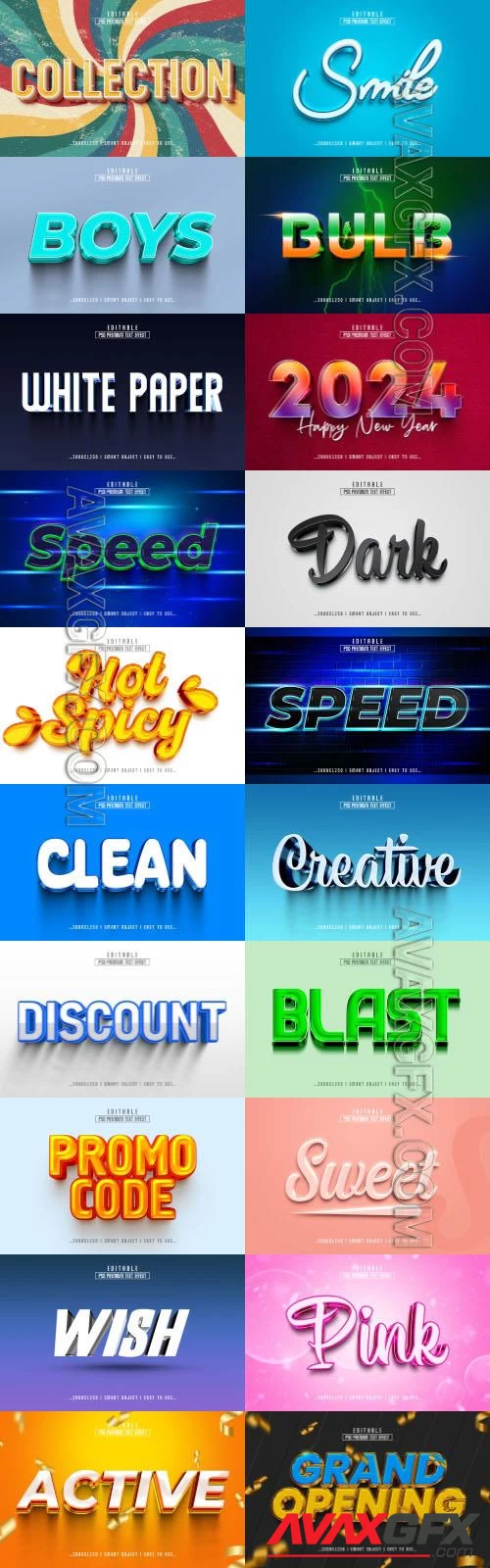 20 Psd style text effect editable set vol 65