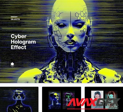 Cyber Hologram Photo Effect - 91603307