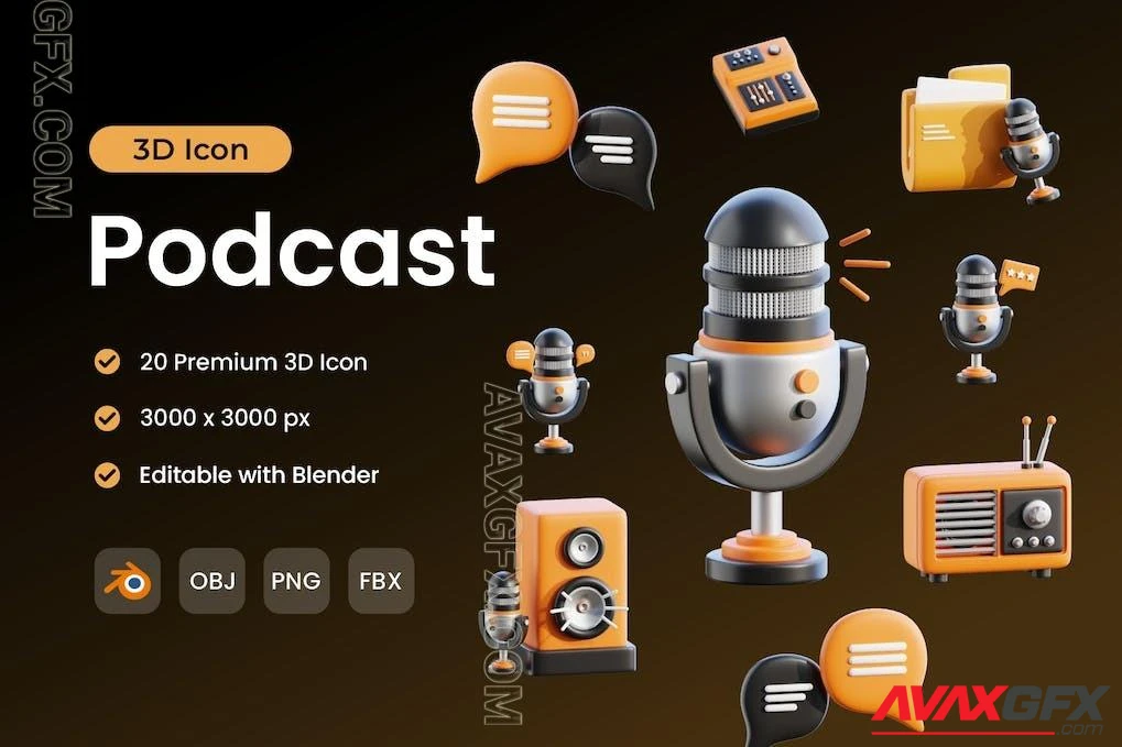 Podcast 3D Icon Pack