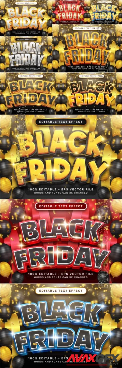 Vector black friday text effect and editable text effect with balloon and ribbon illustration