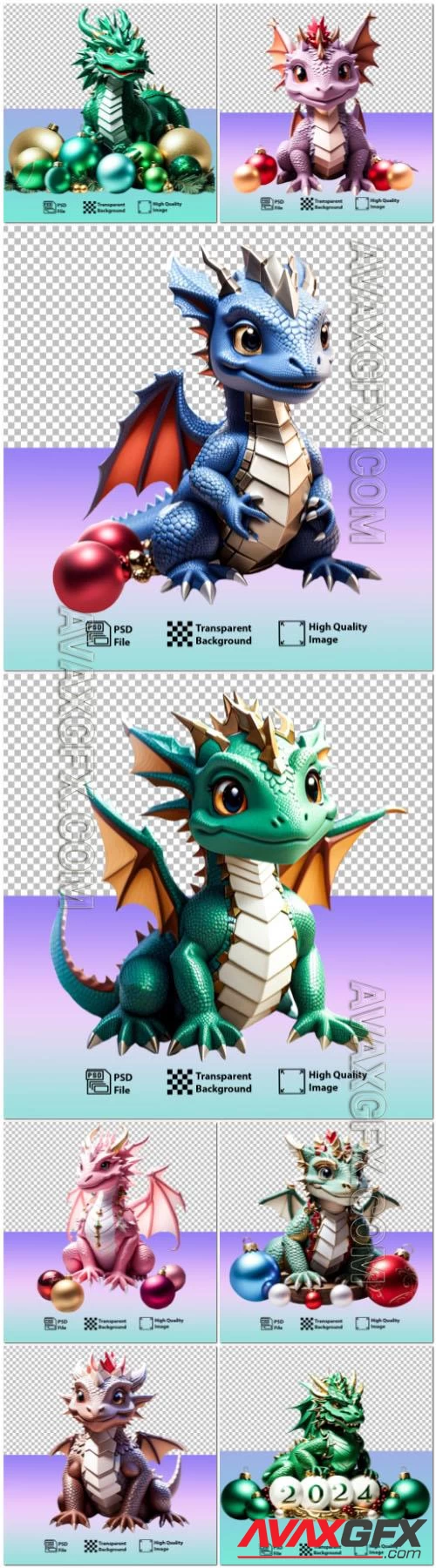 Psd cute stylized dragon with bright shiny scales