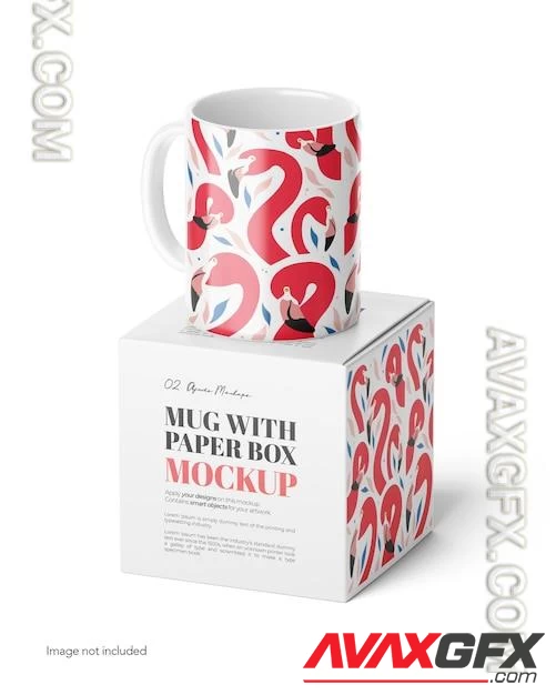 Ceramic mug with paper box psd mockup 85935408