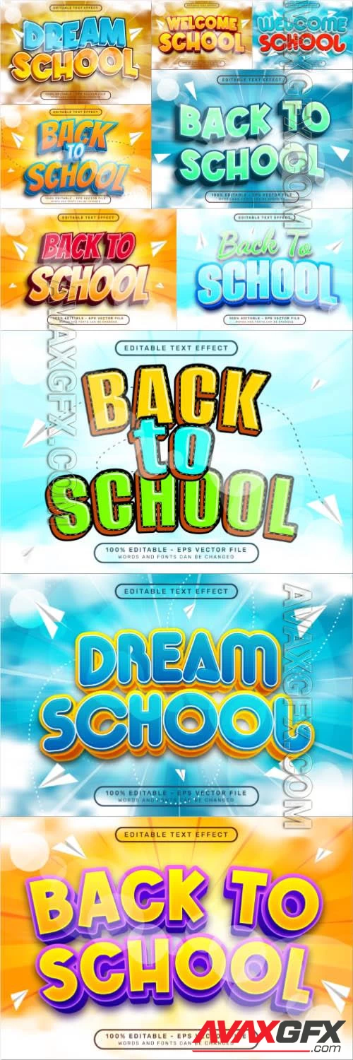 Vector back to school 3d text effect and editable text effect
