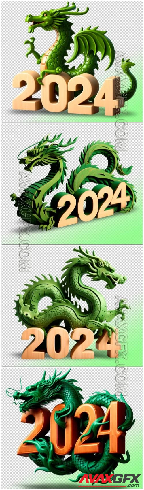 Psd symbol of year 2024 green wooden dragon