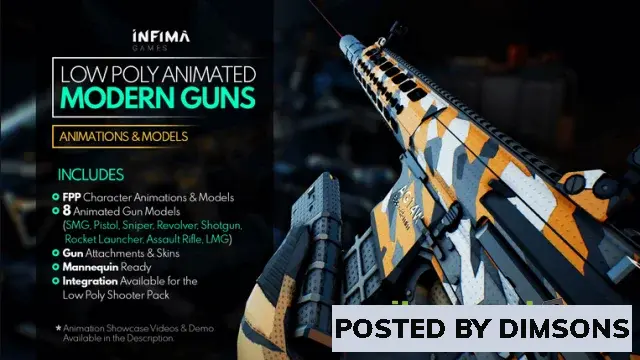 Unreal Engine Animations Low Poly Animated - Modern Guns Pack v4.26-4.27, 5.0-5.3