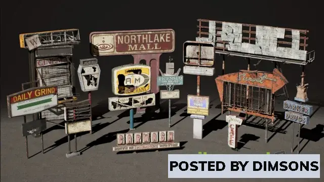Unreal Engine Props Post Apocalyptic Signs - VOL 1 v4.18-4.27, 5.0-5.3