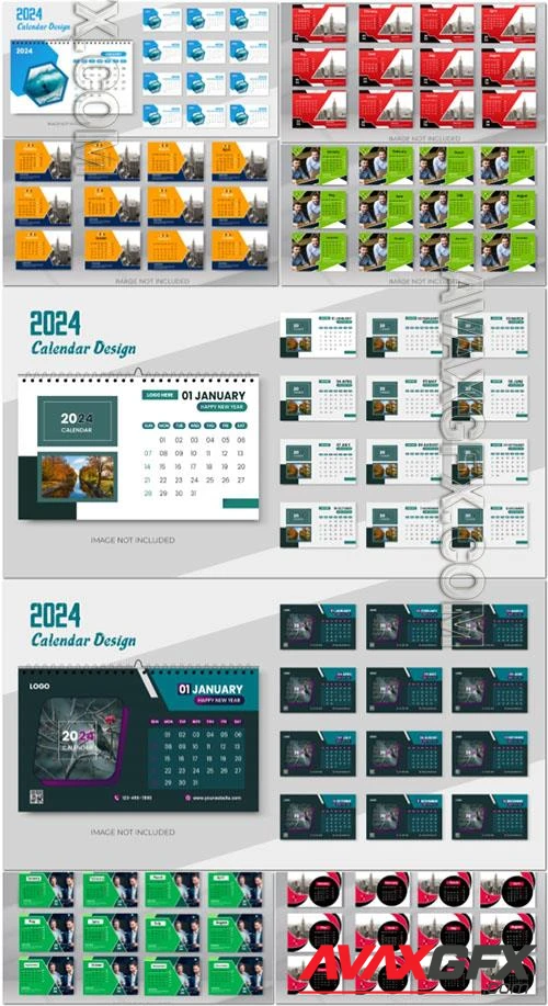 PSD 2024 modern abstract calendar template design