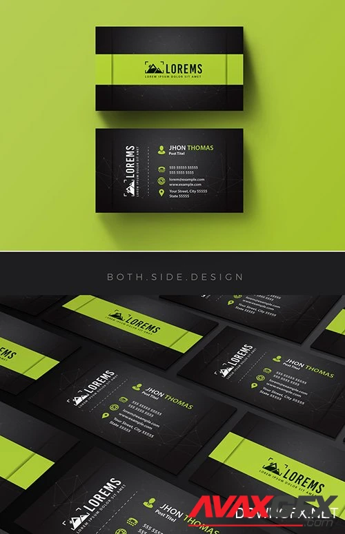 Business Card Layout with Lime Green Accents 204135526