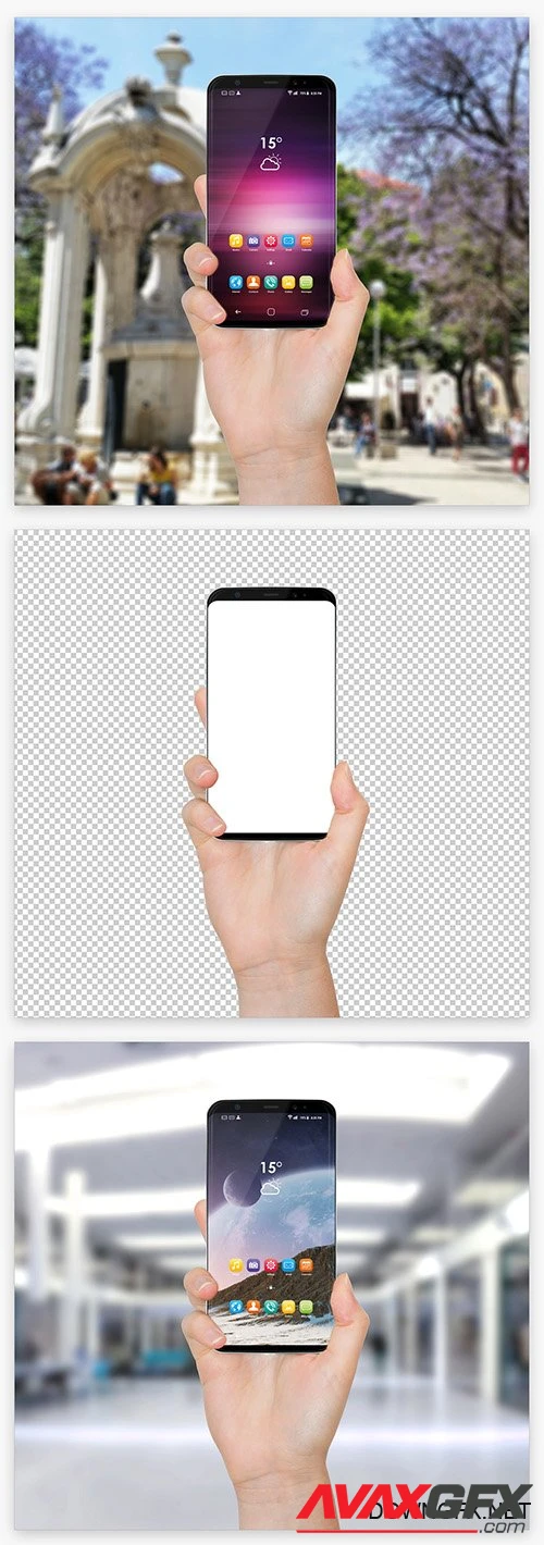Isolated Hand Holding a Smartphone Mockup 213995162