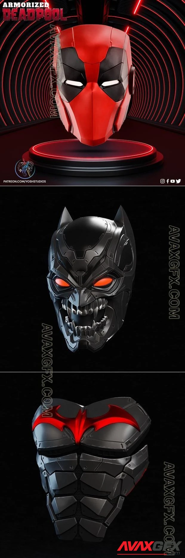 Armorized Deadpool Helmet and Terminator Batman and Terminator bat chest - STL 3D Model