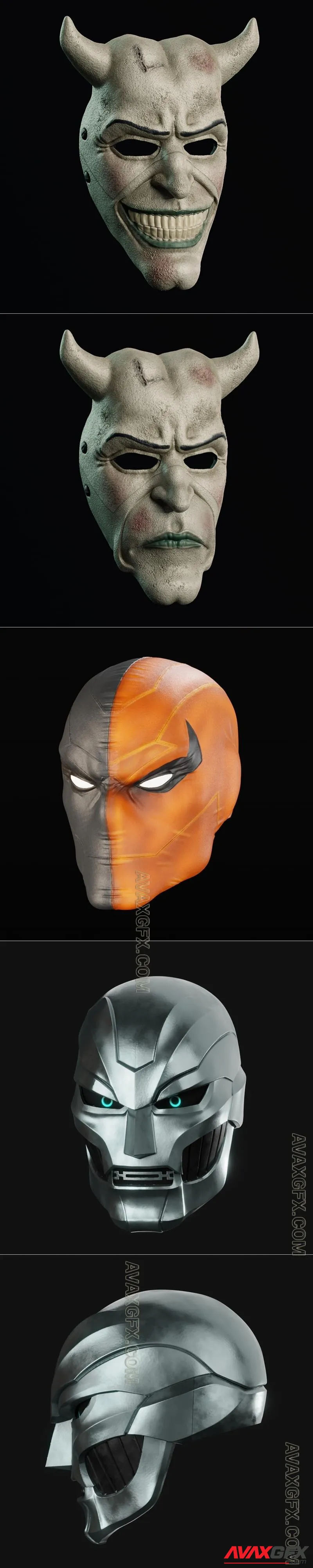Black Phone Mask and Deathstroke Mask normal and Custom Dr Doom - STL 3D Model