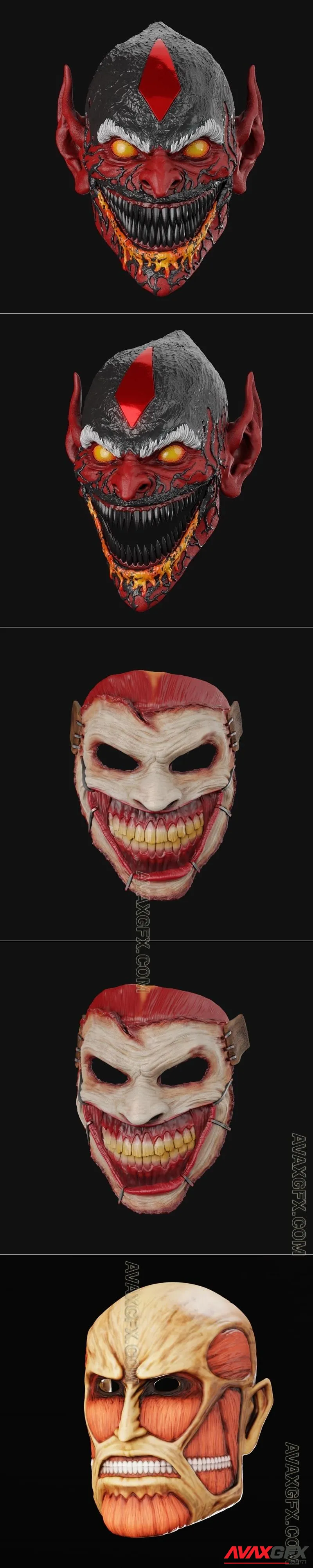 Red Goblin Mask and Joker Mask and Collosal Titan Mask - STL 3D Model