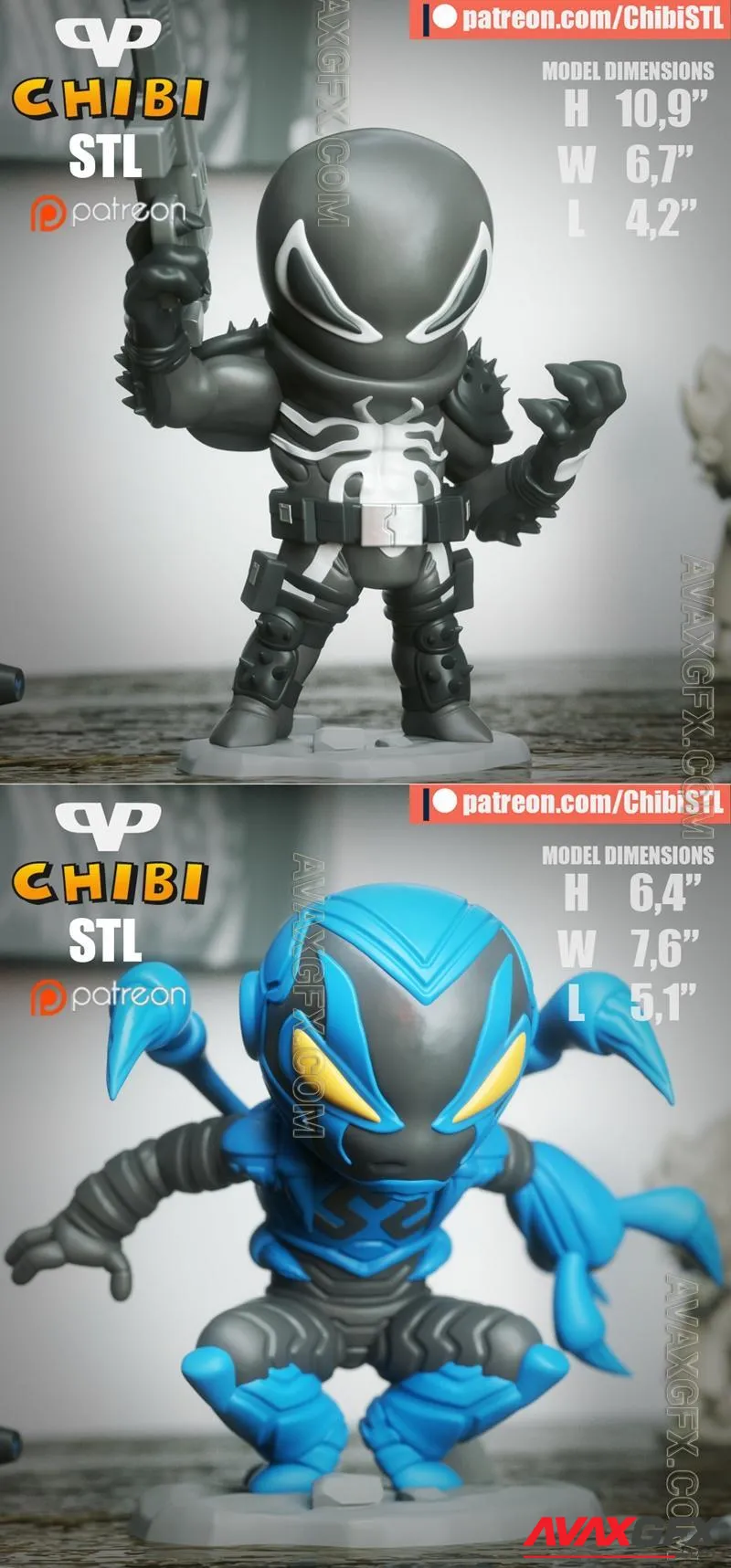 Agent Venom Chibi and Blue Beetle Chibi - STL 3D Model