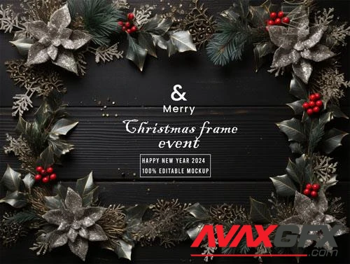 PSD merry christmas greeting in a frame background mockup vol 26