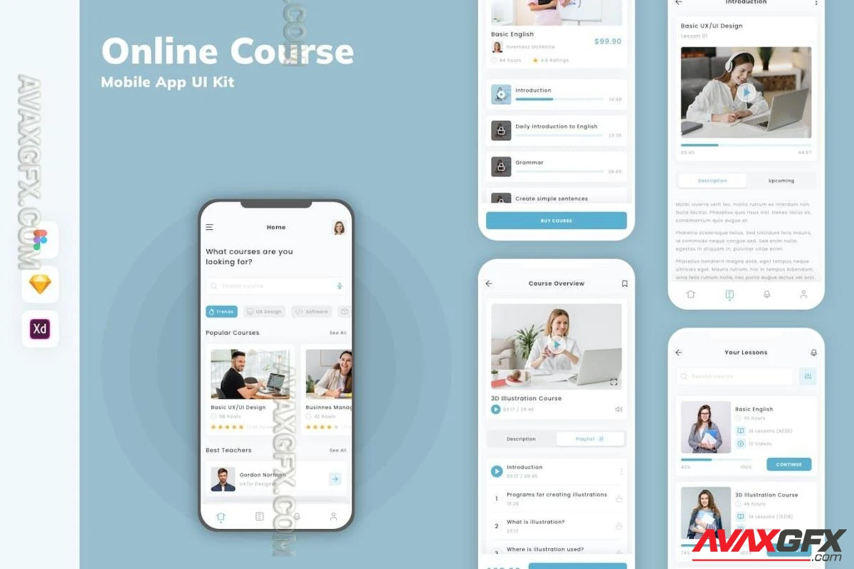 Online Course Mobile App UI Kit FNJWRED