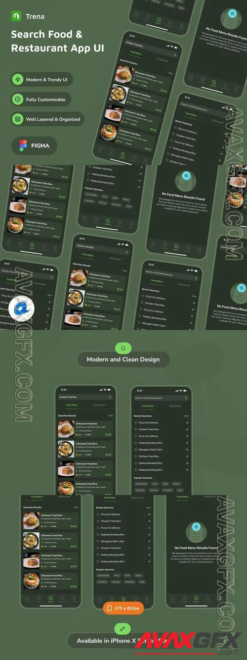 Trena - Search Food & Restaurant Dark Mode App UI AM5ERJQ