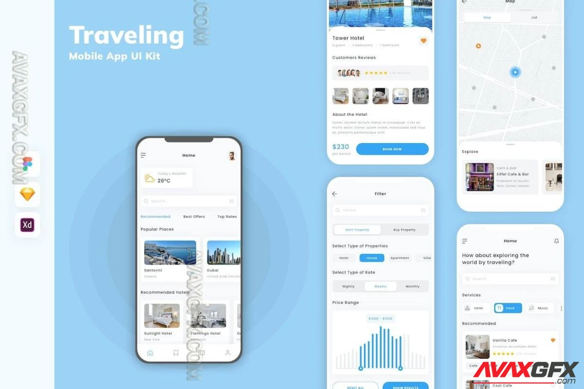 Traveling Mobile App UI Kit NW9FN6R