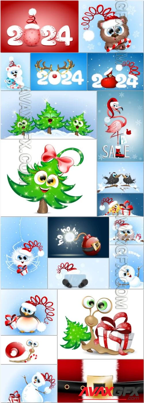 Cute cartoon christmas and new year vector illustration vol 3