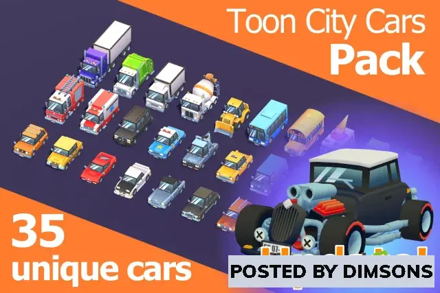 Unity 3D-Models 35 Low Poly Toon Cars Pack v1.0