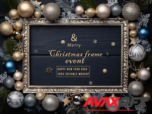 PSD merry christmas greeting in a frame background mockup vol 29