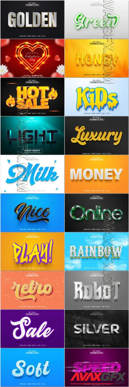 20 Psd style text effect editable set vol 82