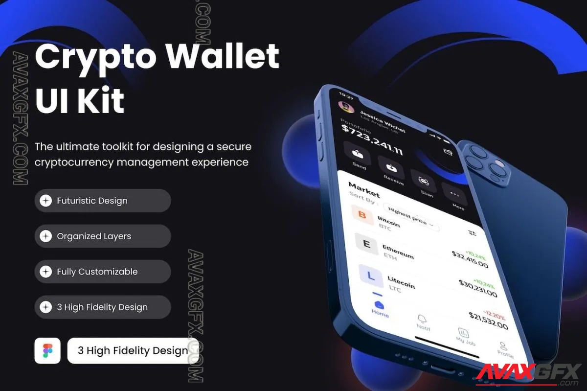 Crypto Wallet Mini Mobile UI Kit Template ET5G9CT