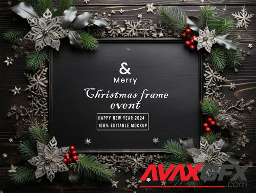 PSD merry christmas greeting in a frame background mockup vol 21