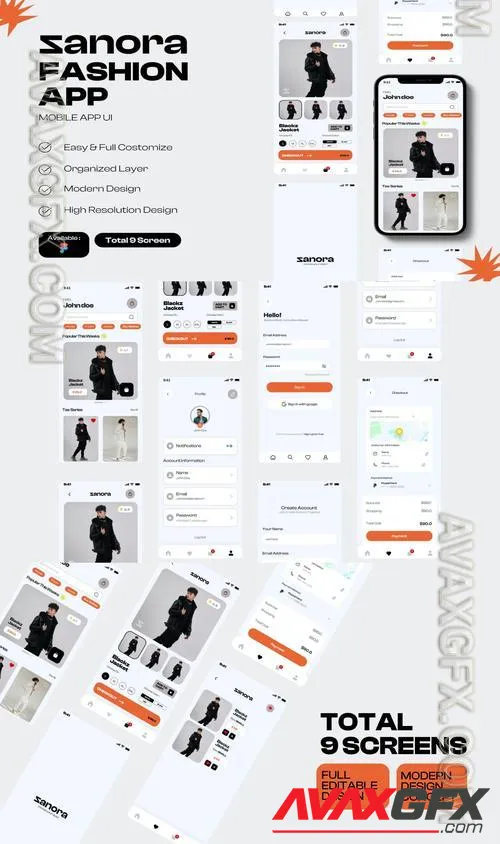 Sanora - Fashion Mobile App UI Kit GNB3FP6