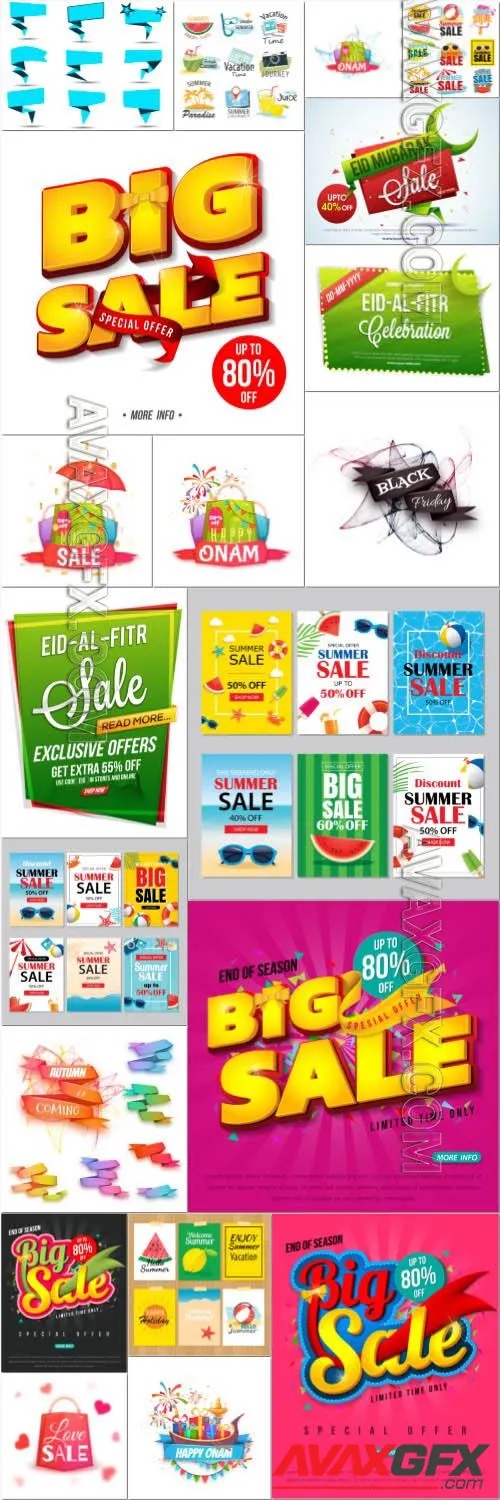 Sale vector illustrations, speech bublles set color