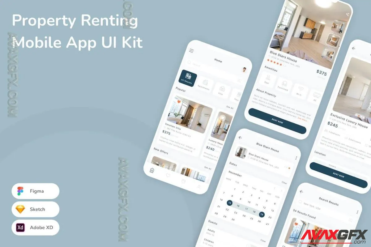 Property Renting Mobile App UI Kit ZY8R7ET