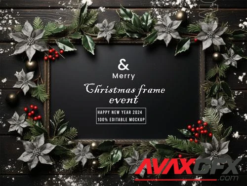 PSD merry christmas greeting in a frame background mockup vol 20