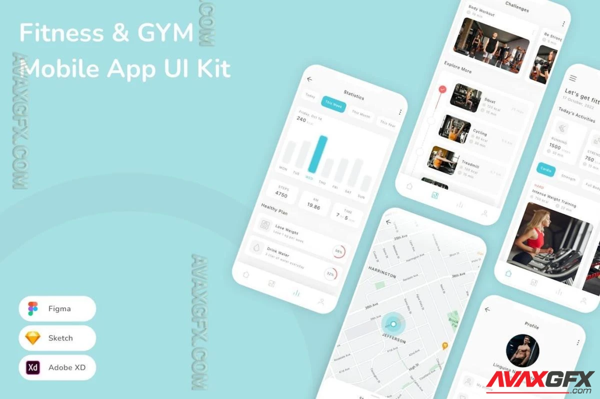 Fitness & GYM Mobile App UI Kit 494LX98