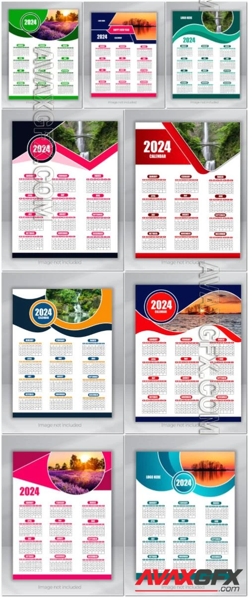 PSD 2024 wall calendar template desk calendar planner design