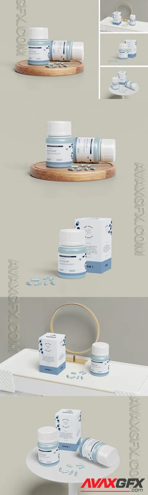 Supplement Pills Bottle Packaging Mockup Set