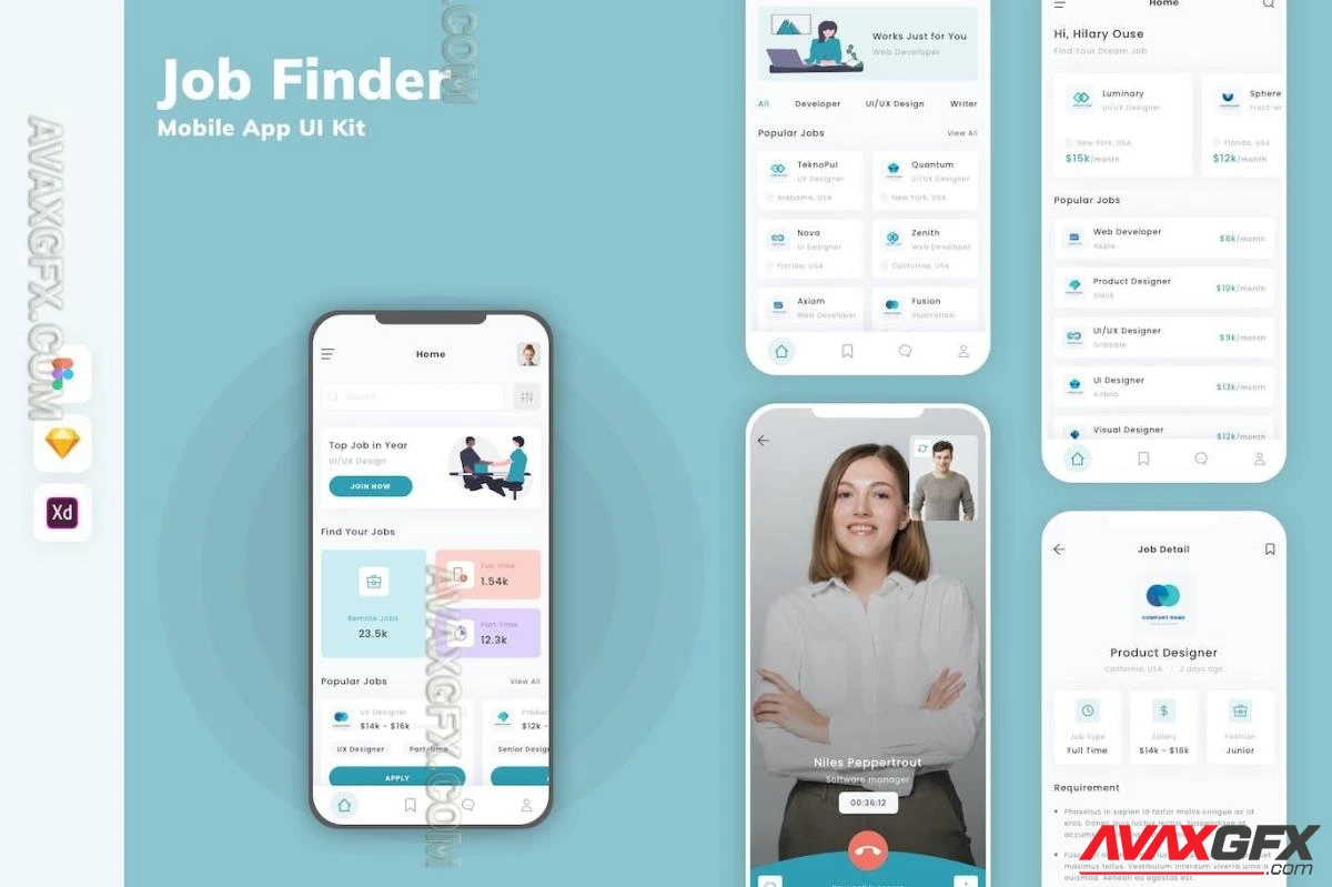 Job Finder Mobile App UI Kit GRZTEH5