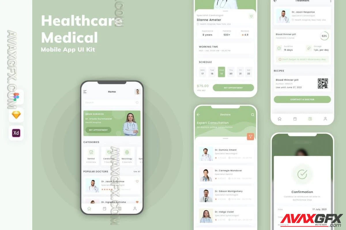 Healthcare & Medical Mobile App UI Kit 8CVC63B