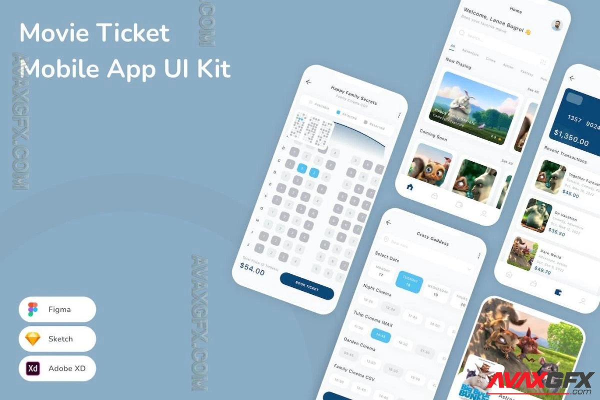 Movie Ticket Mobile App UI Kit 86XQ7A8
