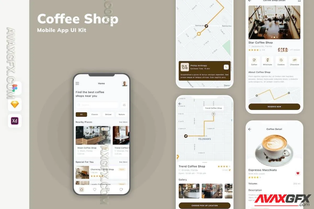 Coffee Shop Mobile App UI Kit XFV9G8Z