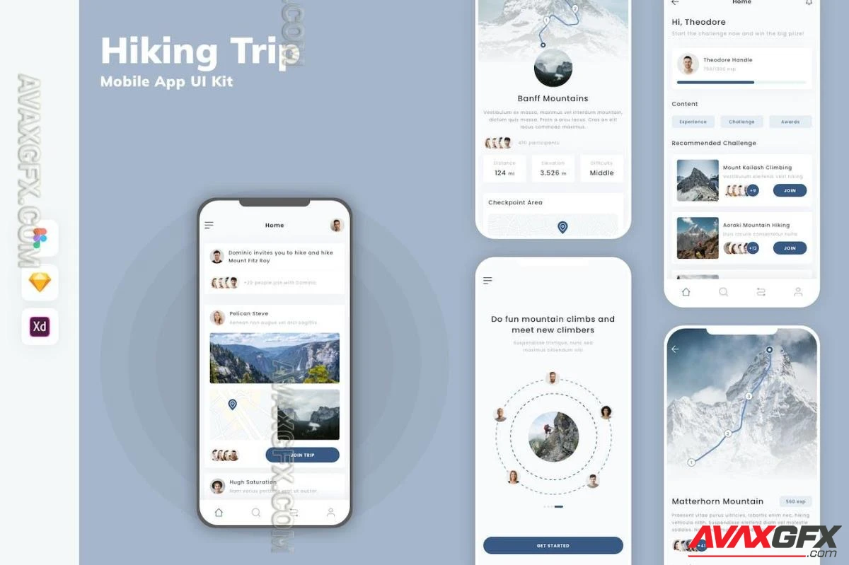Hiking Trip Mobile App UI Kit KVZFYJX
