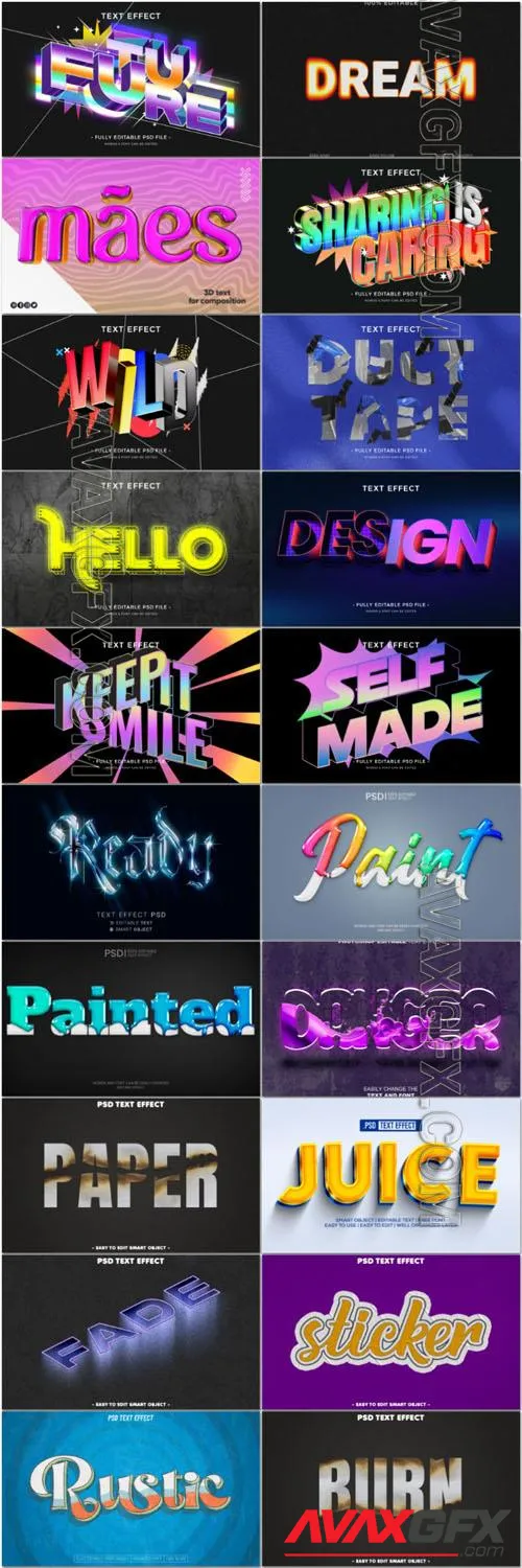 20 Psd style text effect editable set vol 76