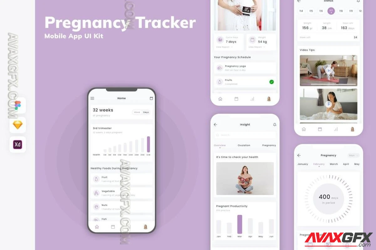 Pregnancy Tracker Mobile App UI Kit X7CBLXF