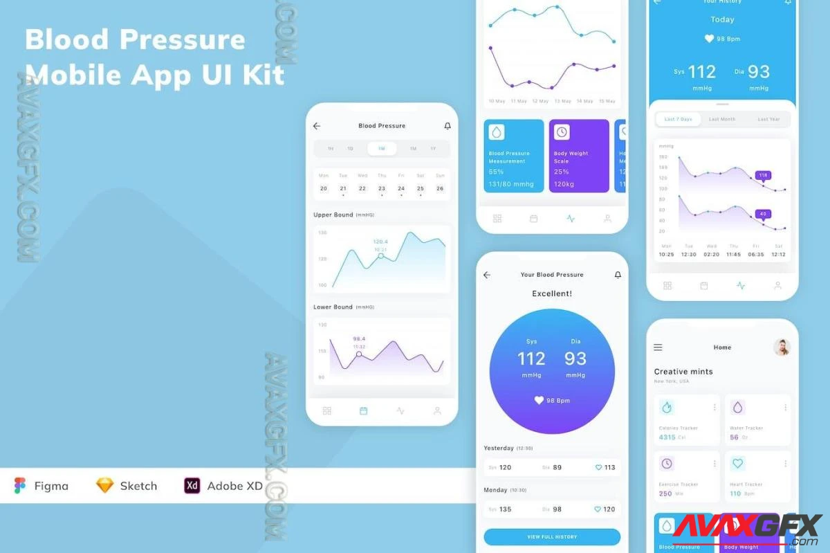 Blood Pressure Mobile App UI Kit KPZNPHP