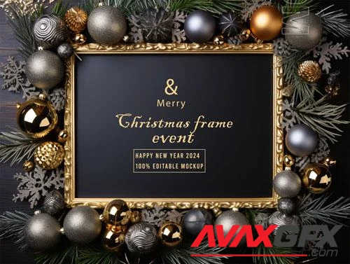PSD merry christmas greeting in a frame background mockup vol 16